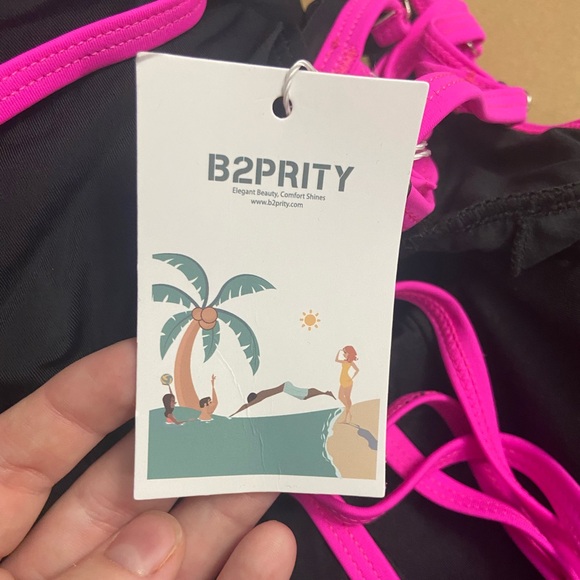 Black and Pink Women's One Piece Swimsuit - Picture 6 of 7